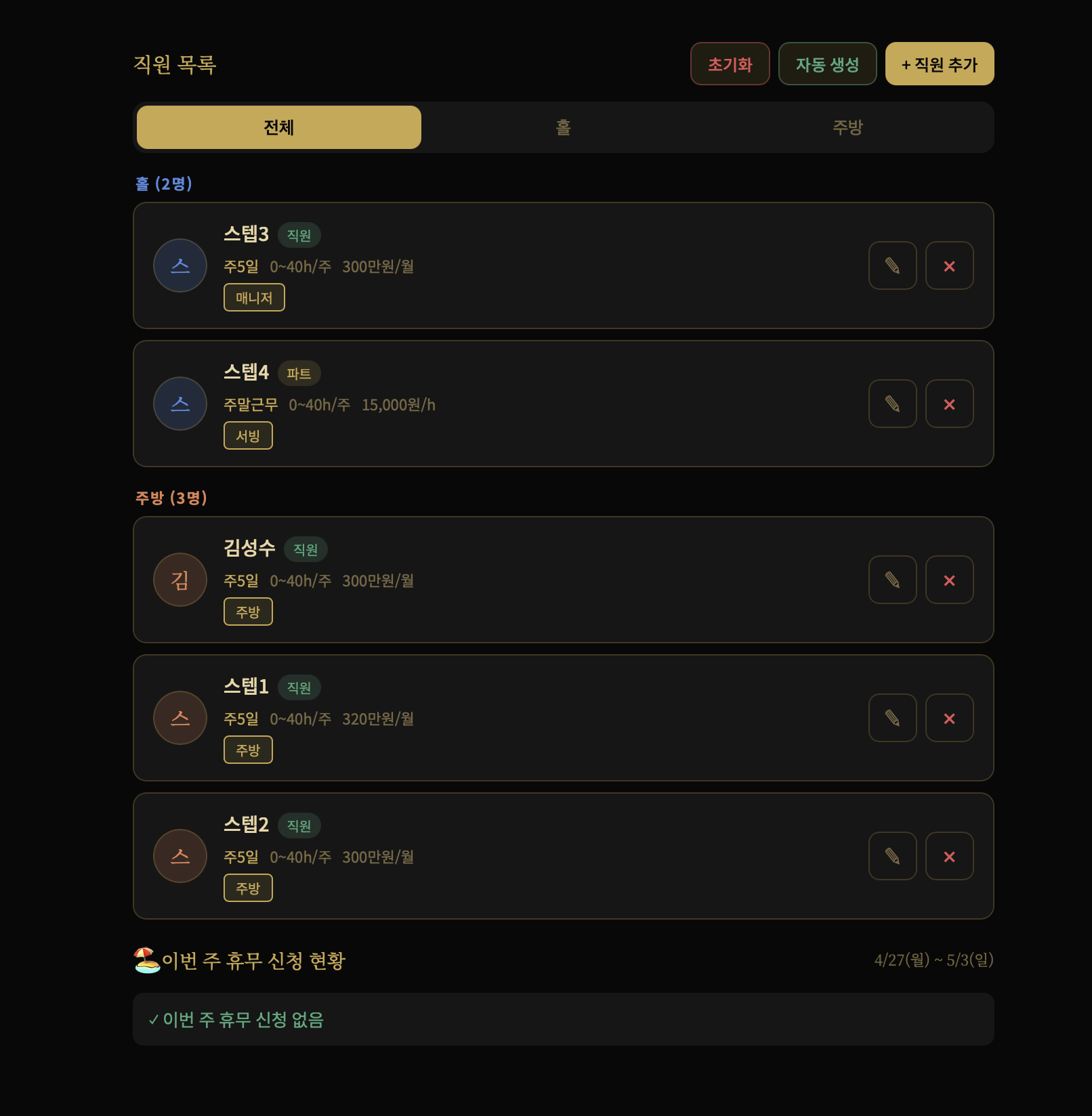 직원 목록